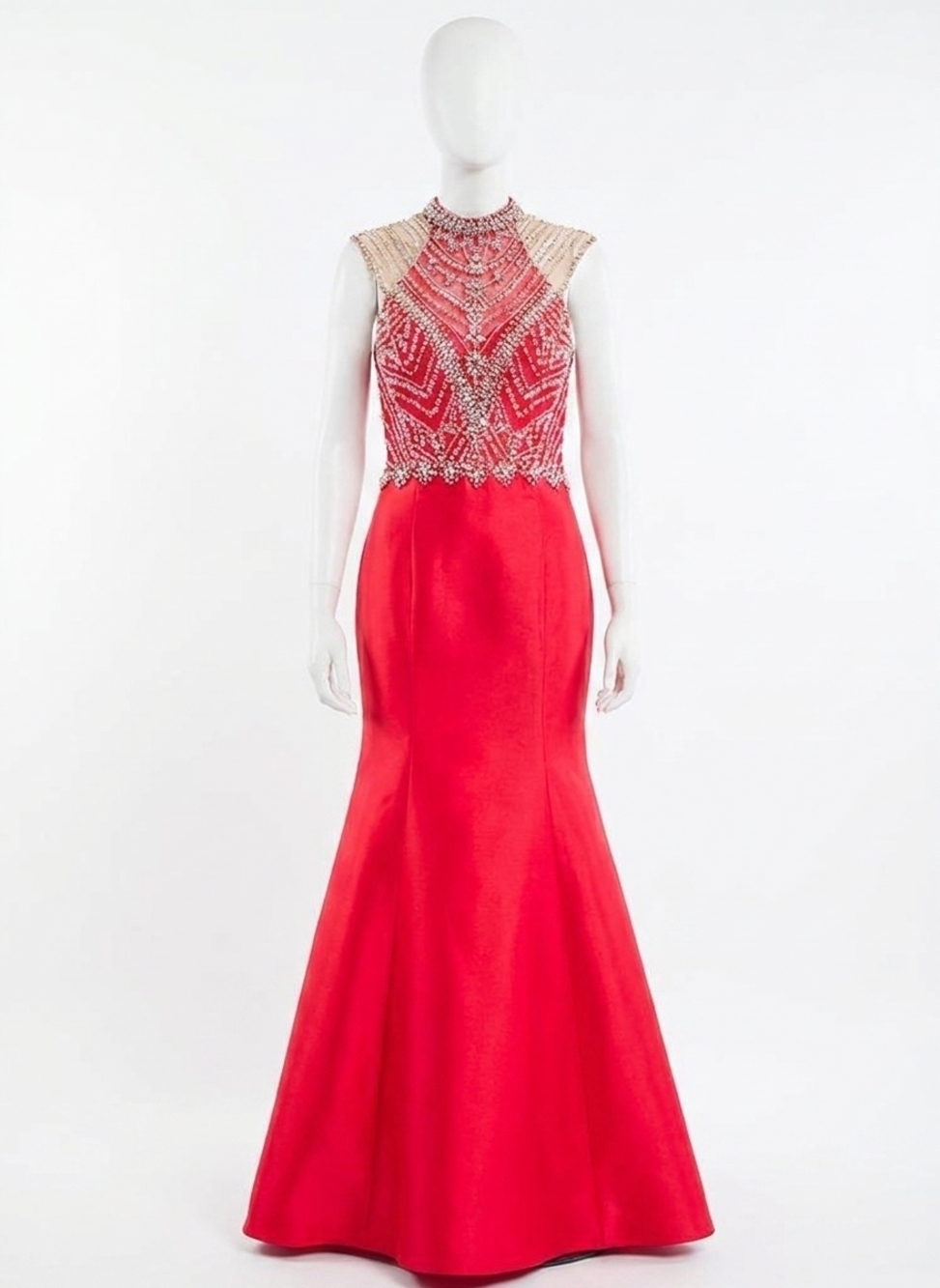 NEW RACHEL ALLAN rhinestones mikado mermaid gown in red